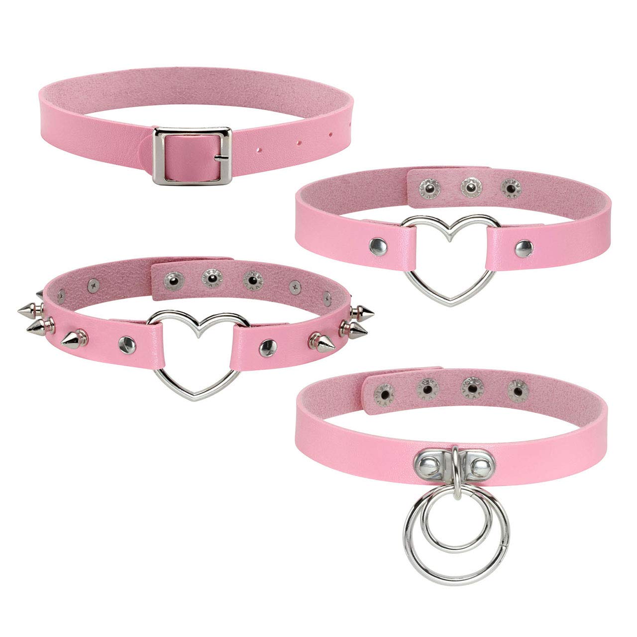 Manfnee Women's Punk Goth Choker Collar Necklace PU Leather Spike Studded Heart Circle Choker Set