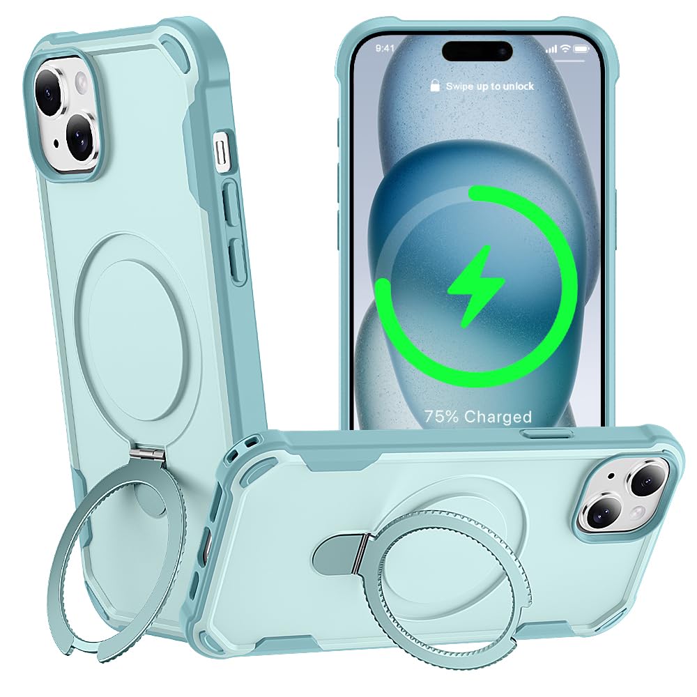 Designed for iPhone 15 Case with Magnetic Stand Military Drop Protection Compatible with Magnet Shockproof 15 Phone Case