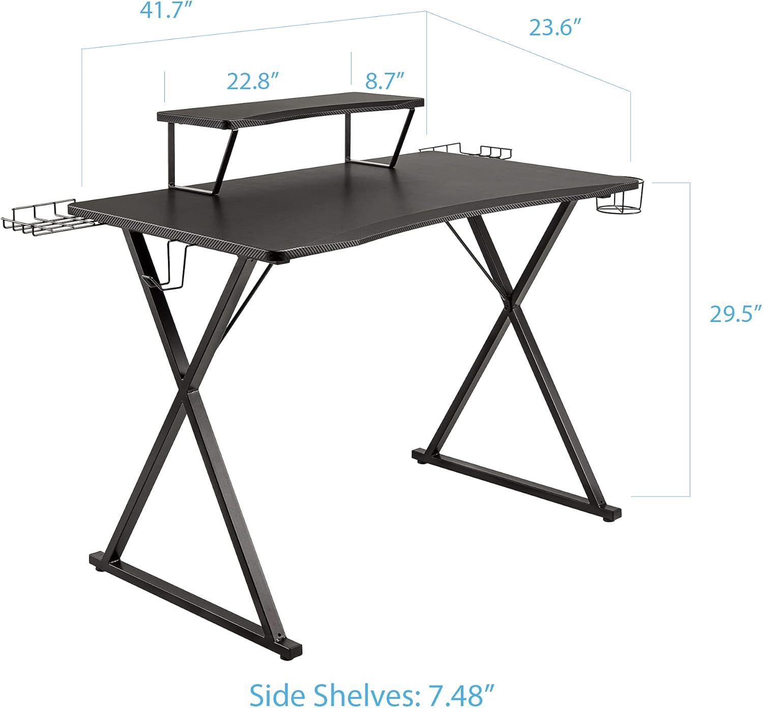 Seville Classics airLIFT Computer Writing Desk w/ Headset, Cup, Speaker Holders, Monitor Riser Table, Modern Work for Home Office Workstation, Black, 42" Carbon Fiber X Frame