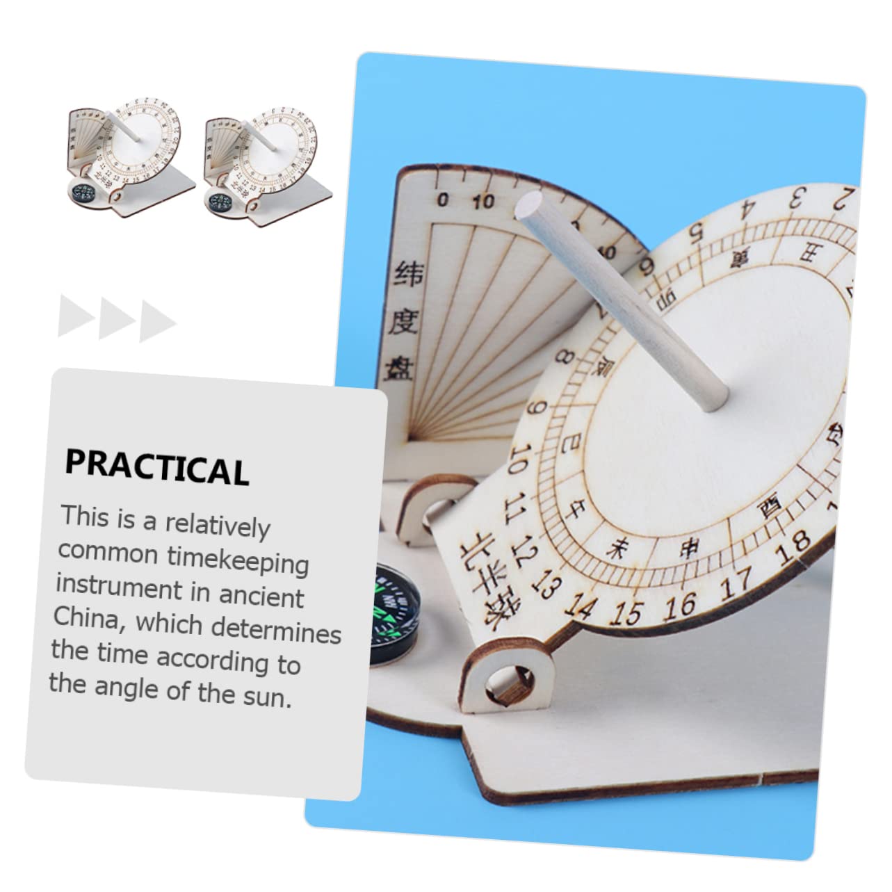 Kisangel 2Pcs Educational Equatorial Sundial Clock Model Scientific Timing for Wooden Teaching Aid for School Experiments and Outdoor Learning Activities