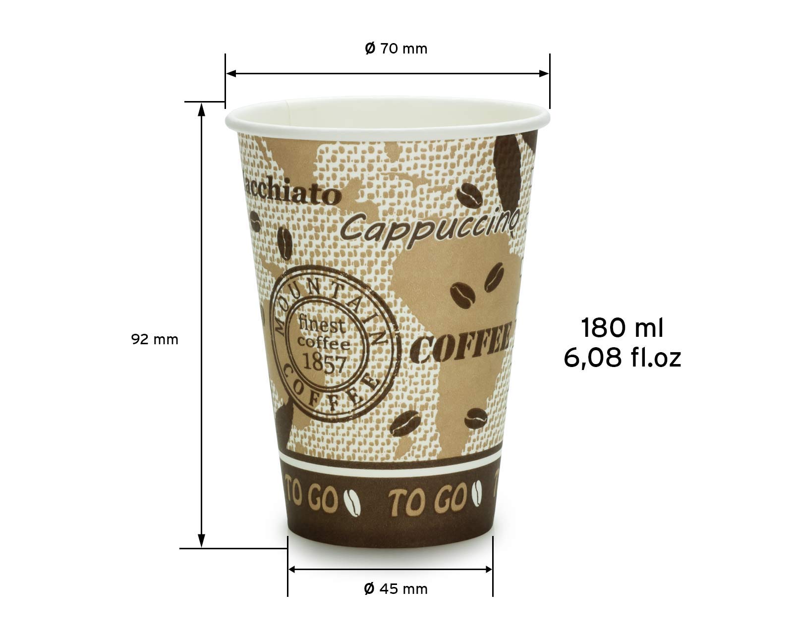 1000 x kubki do kawy, papierowe kubki do kawy na wynos, pojemność 180 ml, piękny wygląd