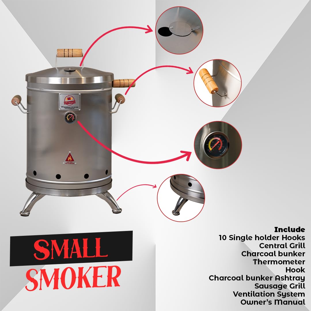 Que Asador (16 Pound) Stainless Steel Barrel Charcoal Smoker – Ultimate BBQ for Wood & Charcoal Grilling – Perfect for Smokers, Barbeque Grill Enthusiasts & Outdoor Cooking, Vertical Smoker.