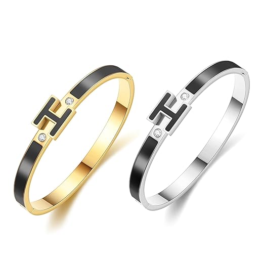 Gold H Bracelets for Women, 18K Gold Plated Bangle Bracelets Dainty Non Tarnish Bracelet Jewelry Christmas Mothers Day Gifts for Women