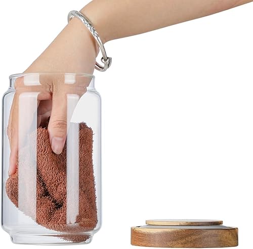Miniatura 3 de Tarros de almacenamiento de vidrio con tapa de madera Juego de 5, recipientes herméticos para alimentos apilables para granos de café, frutos secos,