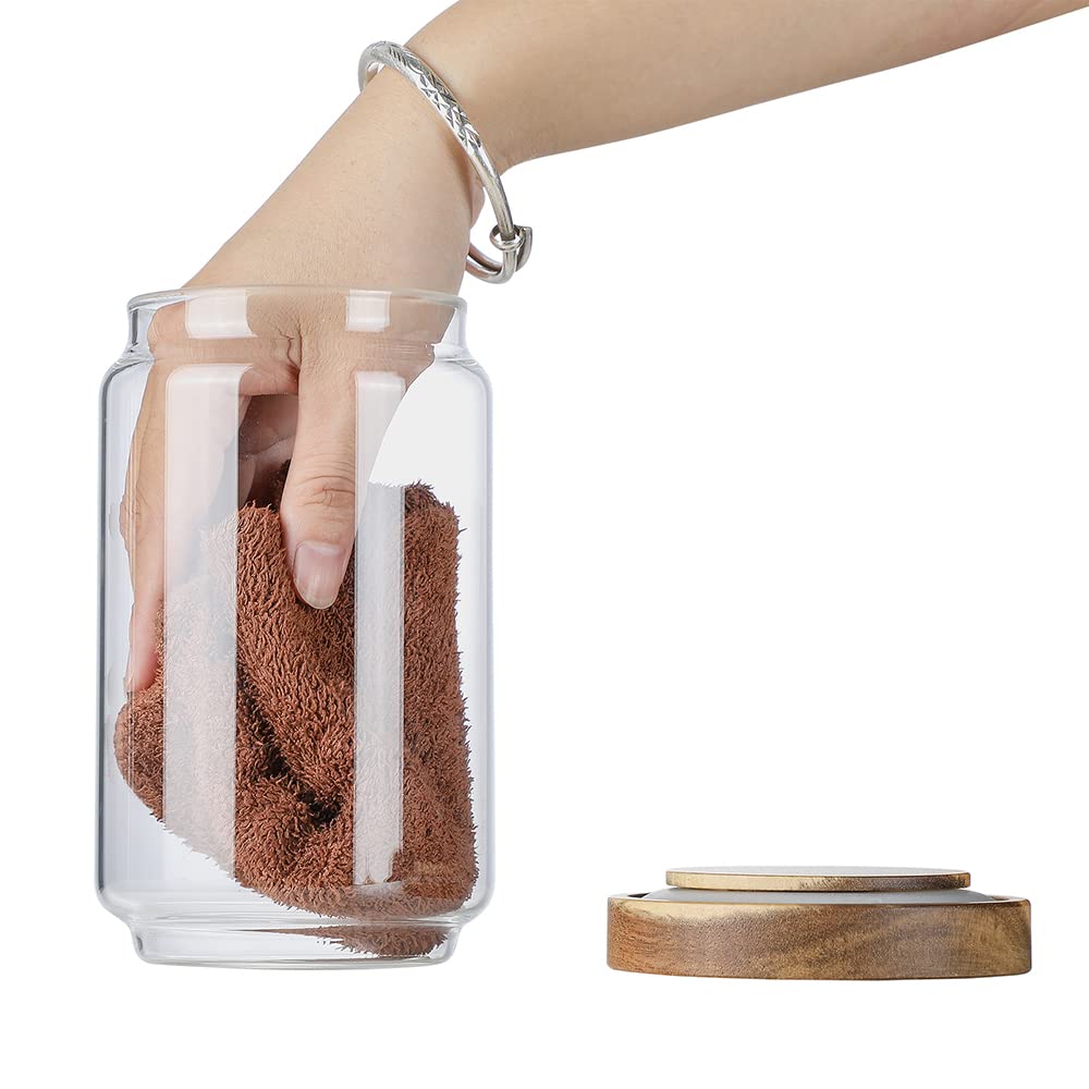 Vorratsdosen aus Glas mit Holzdeckel [5er Set], luftdichte Lebensmittelbehälter stapelbar für Kaffeebohnen| Nüsse| Pasta