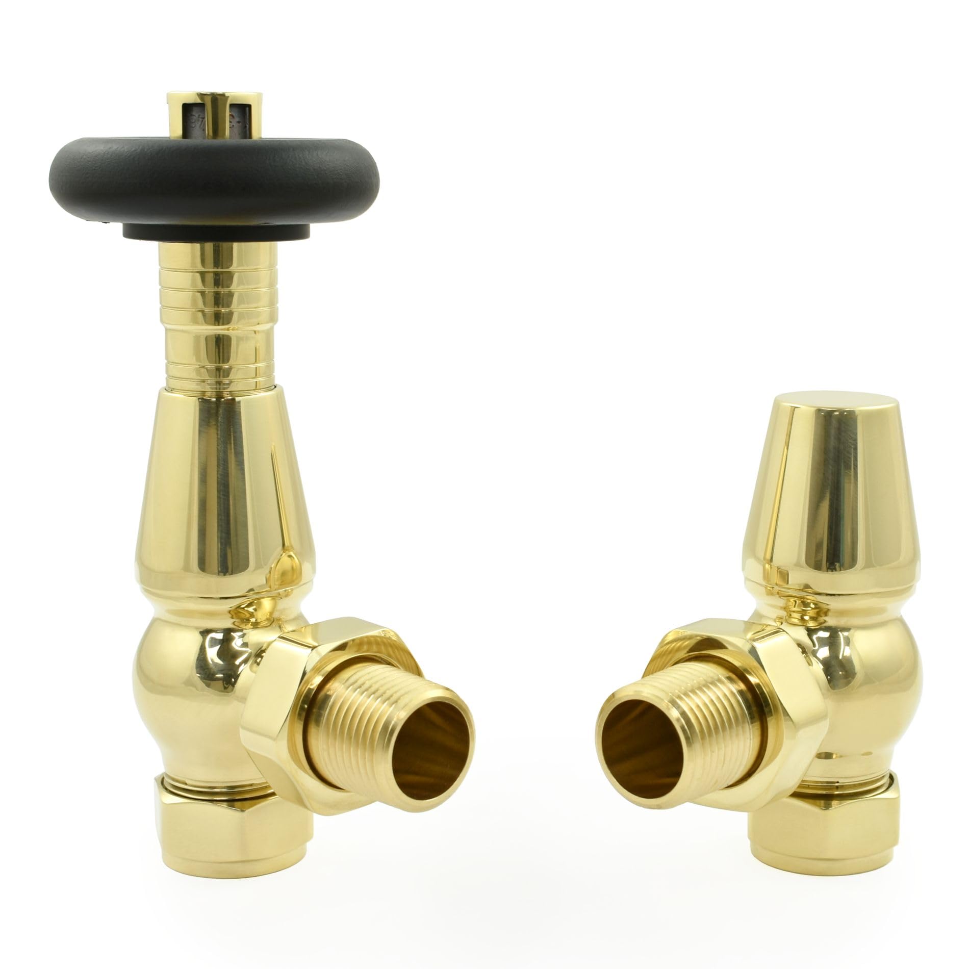 Hot Flow Unlacquered Brass Jordan Angled TRV Thermostatic Radiator Valve (Pair) Includes Angled TRV Body & One Lock Shield for Quick & Easy Temperature Control. โ image 1