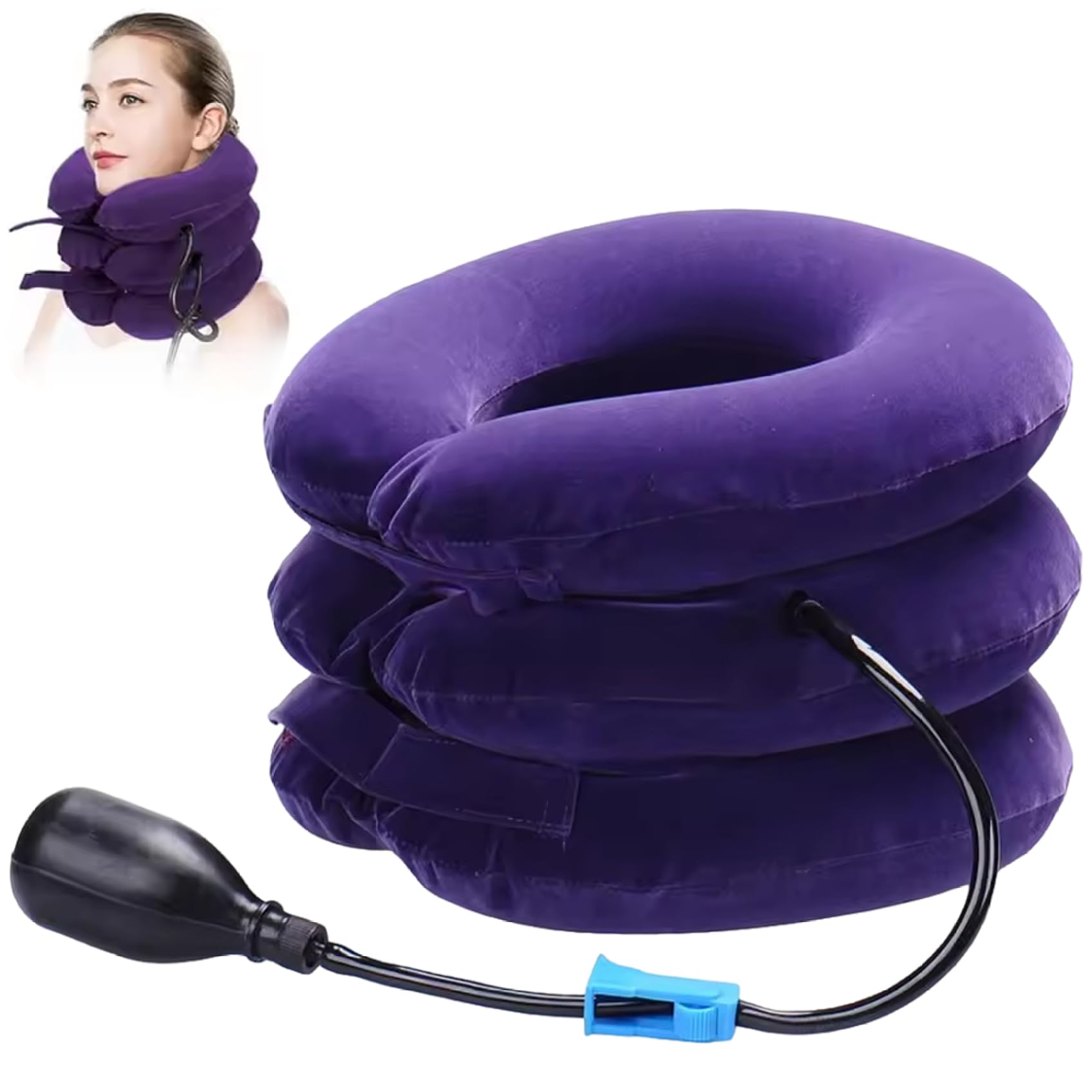 Otbushit Purple Neck Traction Device : Inflatable Adjustable Neck Stretcher Cervical Decompression Pillow For Pain Relief
