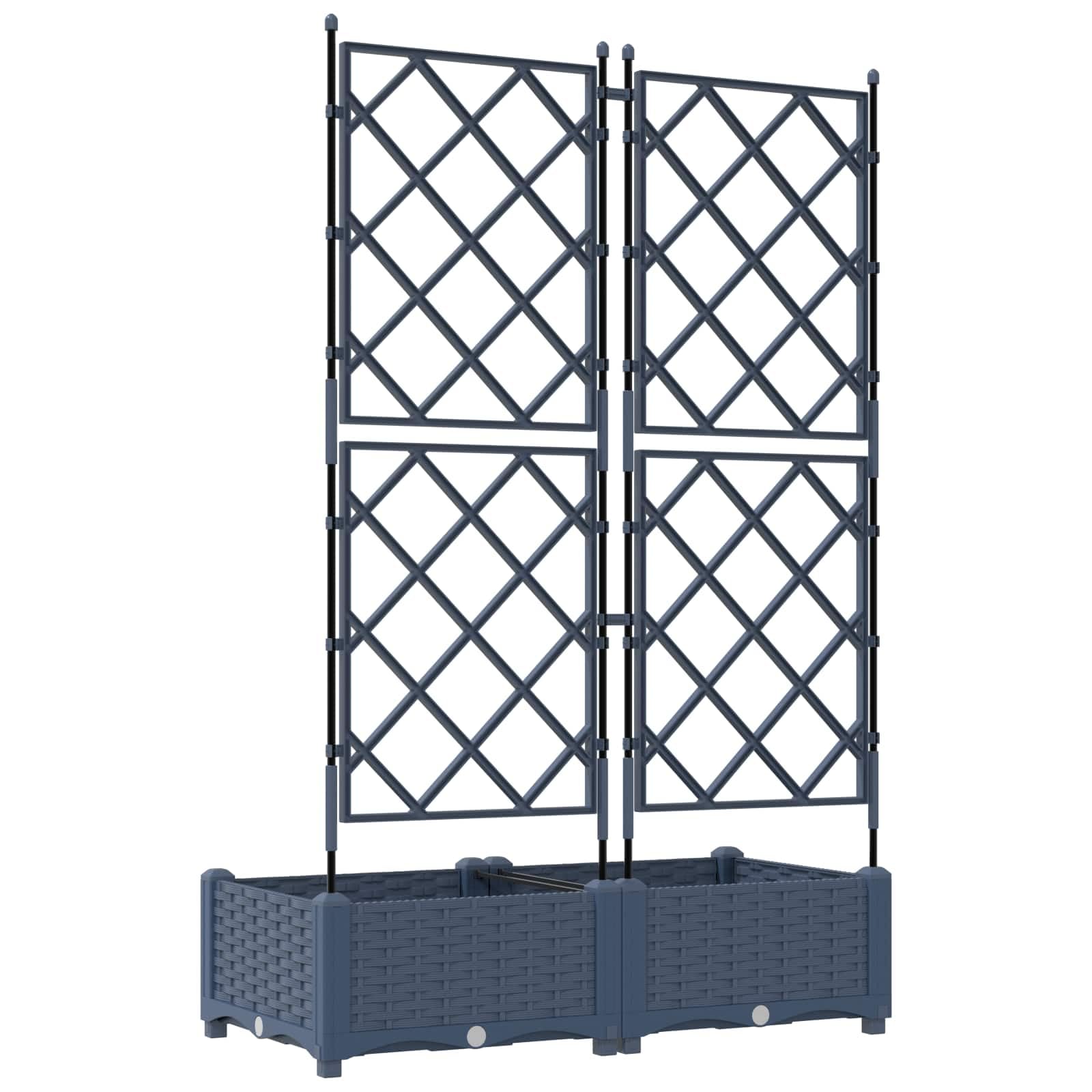 Jardinera de plástico gris 80 x 40 x 125,5 cm, 2 unidades con ayuda para enredaderas, resistente a la intemperie, para balcón, terraza, exterior, como maceta, jardinera