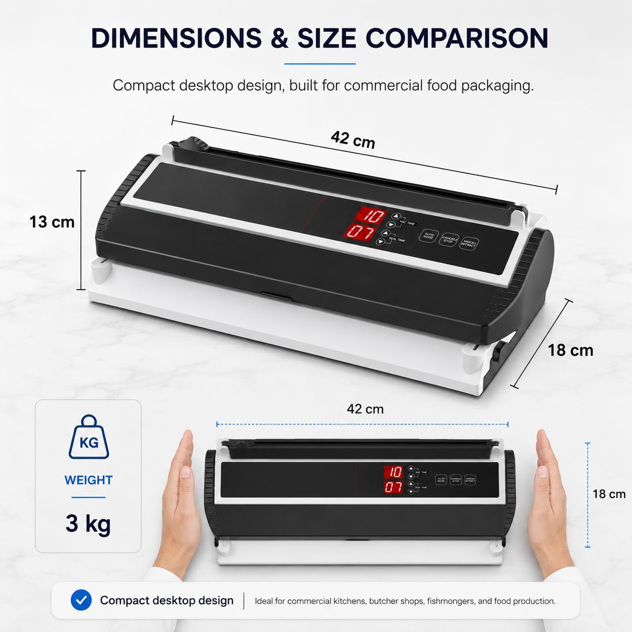 Sellador al vacío comercial de 250 W para alimentos secos y húmedos con control de succión