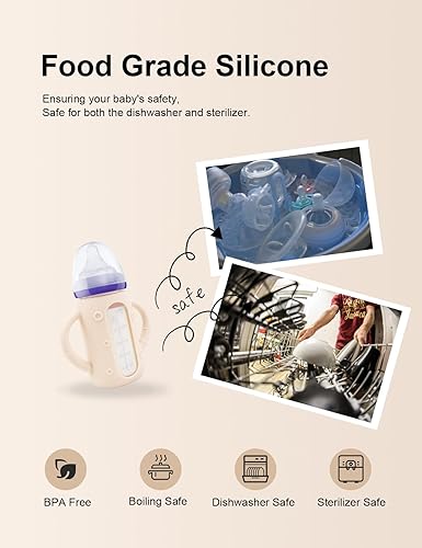 Miniatura 3 de ZCH Paquete de 4 fundas de silicona para botellas de vidrio Lansinoh, sin BPA, resistentes a las caídas, con asas, compatibles con biberones