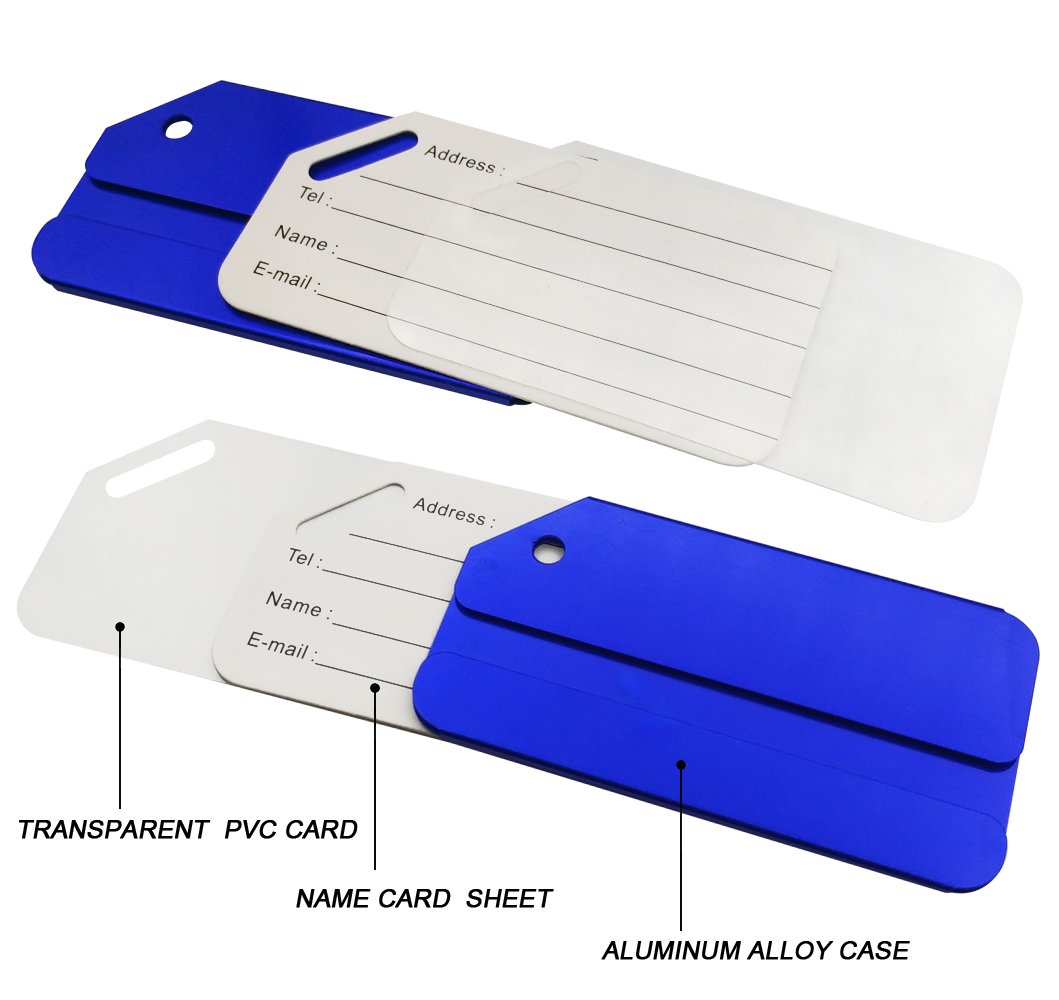 Lot de 5 étiquettes à bagages en aluminium bleu pour identification de bagages de voyage Ovener
