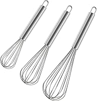 PollyOnline Stainless Steel Balloon Whisk Set, 3 Sizes 8" 10" 12" - Rust-Proof Egg Beater for Baking, Whipping Cream & Blending