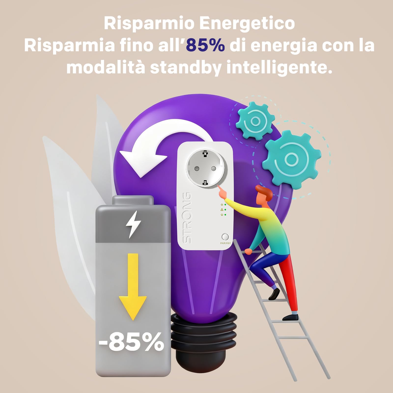 STRONG AV1000Mbps Kit Powerline con Pass Through, Presa Integrata, Ripetitore Powerline Ethernet HomePlug AV2, Porte Gigabit, Plug & Play, Compatibile con Router, Modalità Risparmio Energe (PL1000S)