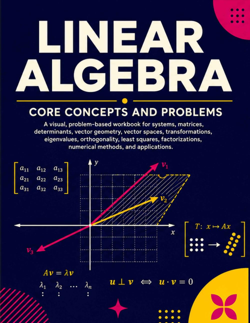Linear Algebra: Core Concepts and Problems: A Visual Workbook for Systems, Matrices, Vectors, Eigenvalues, and Applied Problem Solving