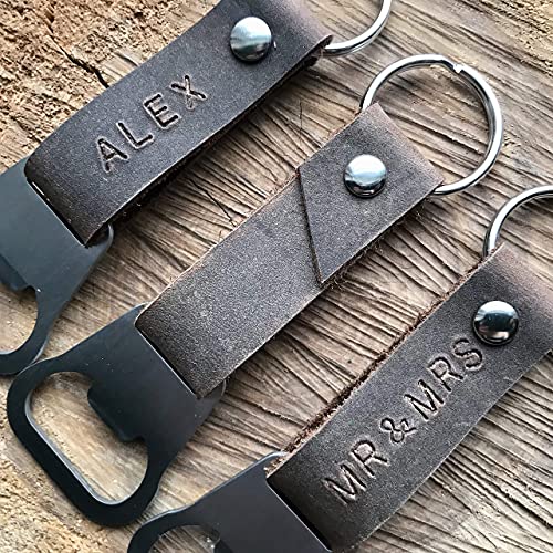 Personalized Dark Brown Leather Bottle Opener Keychain3