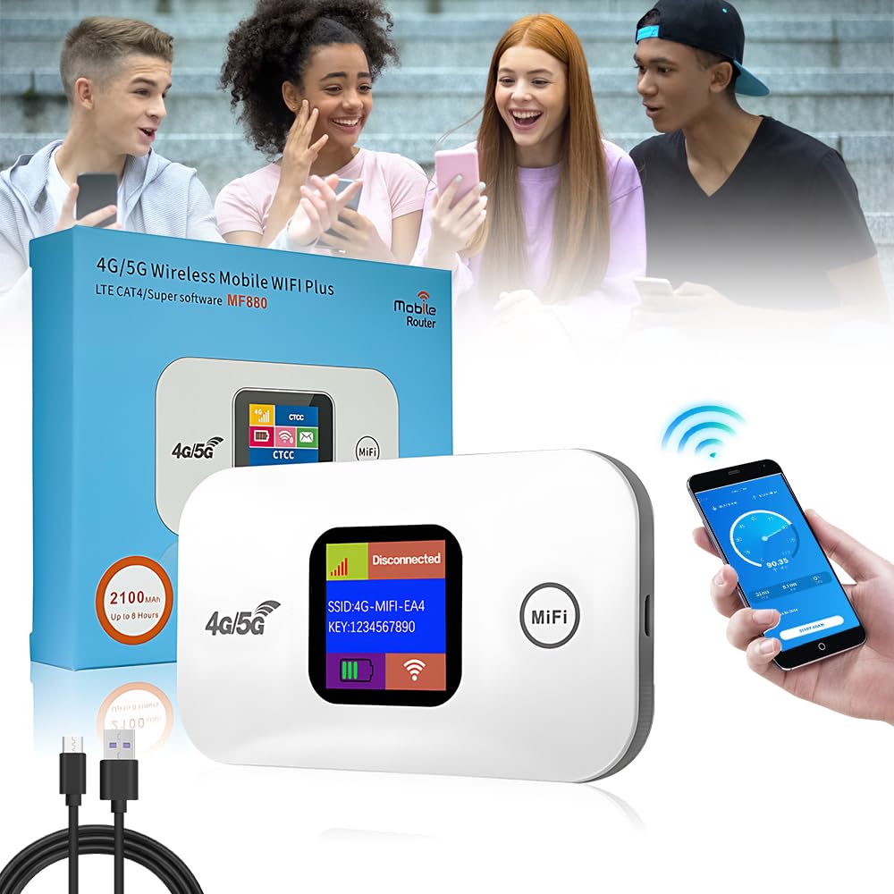 WiFi Portatile, NAVESO Router WiFi, Router 4g, Saponetta WiFi, 300 Mbps Router Portatile, Pocket WiFi, Hotspot Portatile con Slot per Scheda SIM e Schermo LED a Colori, Collega Fino a 10 Dispositivi