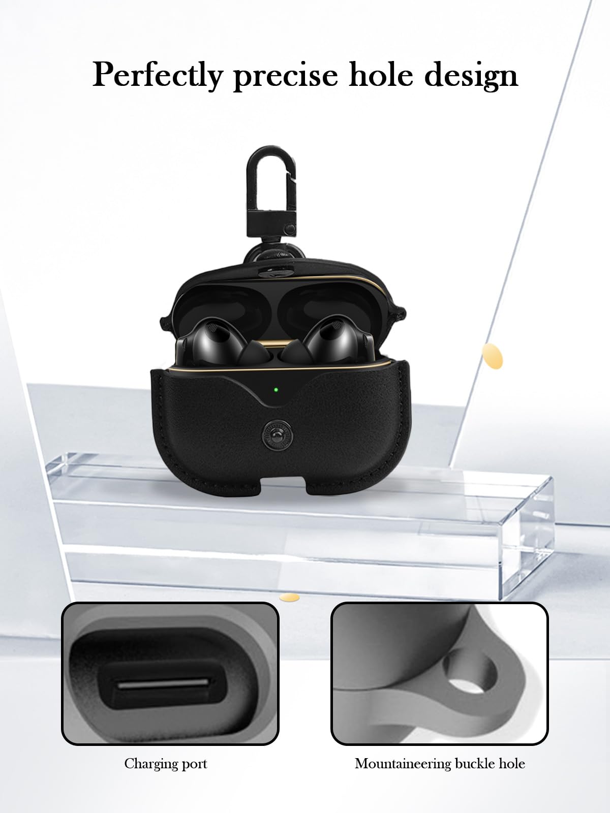 BOVUGAC Schutzhülle für Huawei FreeBuds Pro5, stilvoll, Retro-Stil, weicher Schutz, Premium-PU-Leder-Schutzhülle mit Reinigungsset und Umhängeband, für Huawei FreeBuds Pro 5, Schwarz