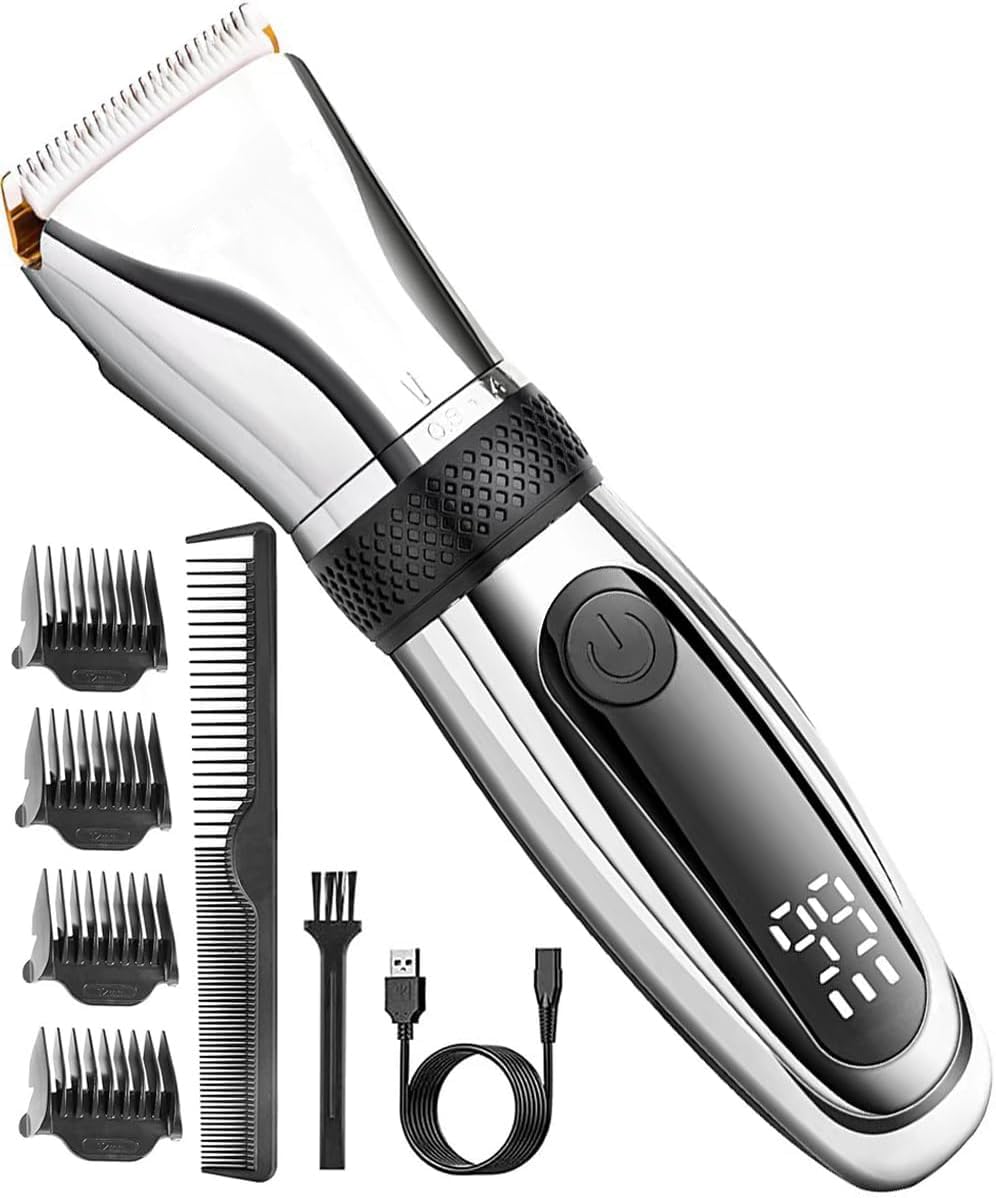 バリカン 【2024年新春初売り USB充電式】 バリカン ヘアカッター 電動バリカン 散髪用 Led電量ディスプレイ USB充電式 コードレス 水洗い可 超低騒音 2つのモード 5段階刈り高さ 4種類アタッチメントの付け替え 大容量バッテリーが内蔵 家庭用/業務用/子供用 日本語説明書(Silver)…