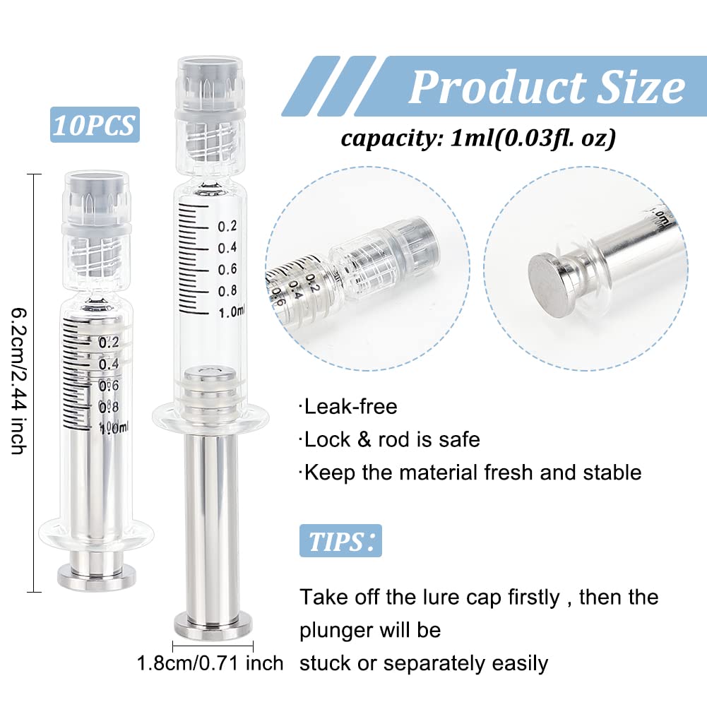 OLYCRAFT 10pcs 1ML Seringue en verre borosilicate Seringue Luer Lock résistante à la chaleur sans aiguille Seringues en verre réutilisables pour l'industrie ou le laboratoire Liquides Colle Huile