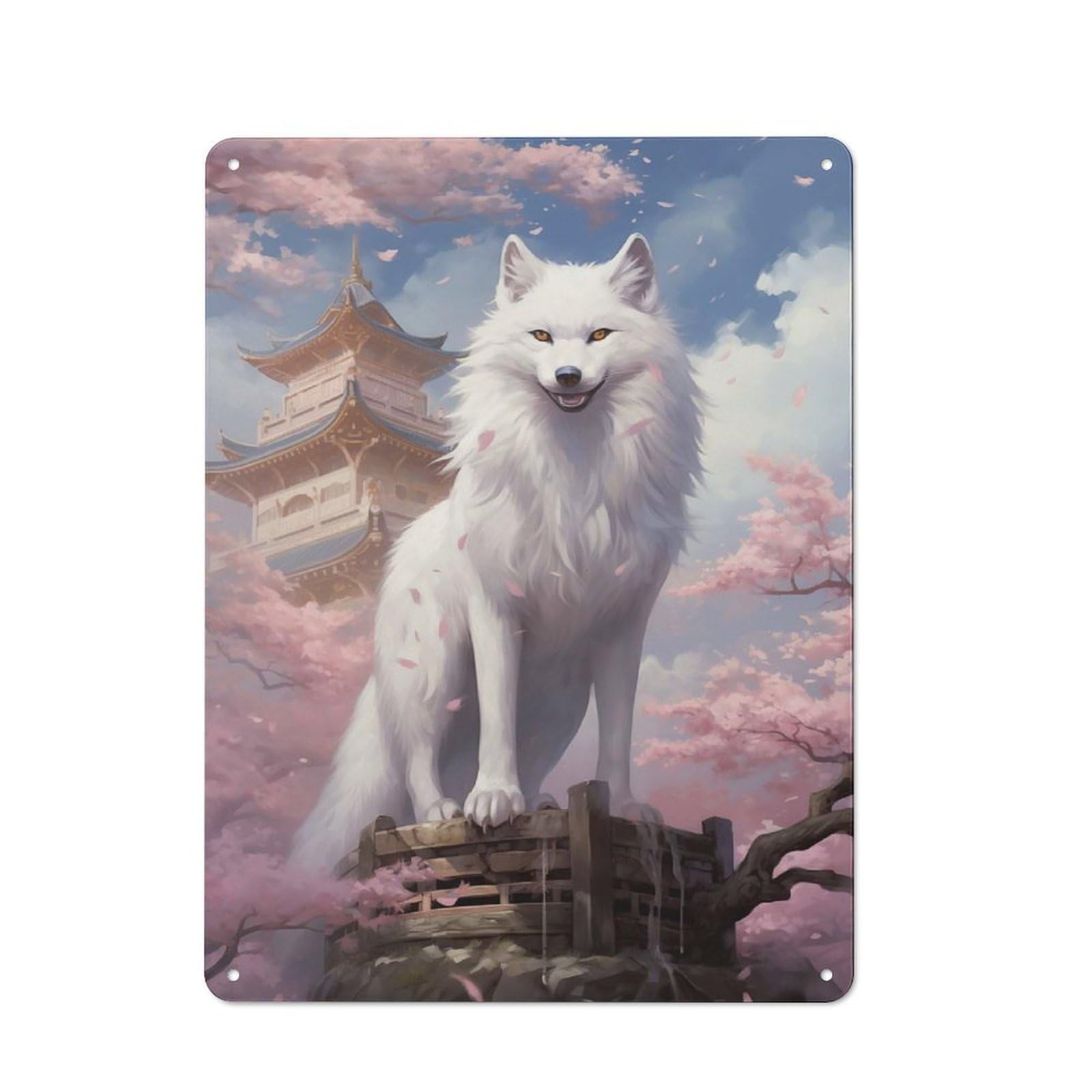 Vintage Tin Sign 40x30cm Featuring Kitsune Fox, Porch Wall Decor for Patio Bar, Workshop, Shed Or Kitchen