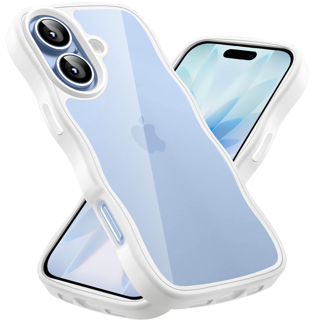 iPhone 17 用 ケース クリア かわいい 波状フレーム うねうね 耐衝撃 アイフォン 17 用 スマホケース 滑り止め 人気 可愛い カバー 落下防止 ワイヤレス充電対応(ホワイト)