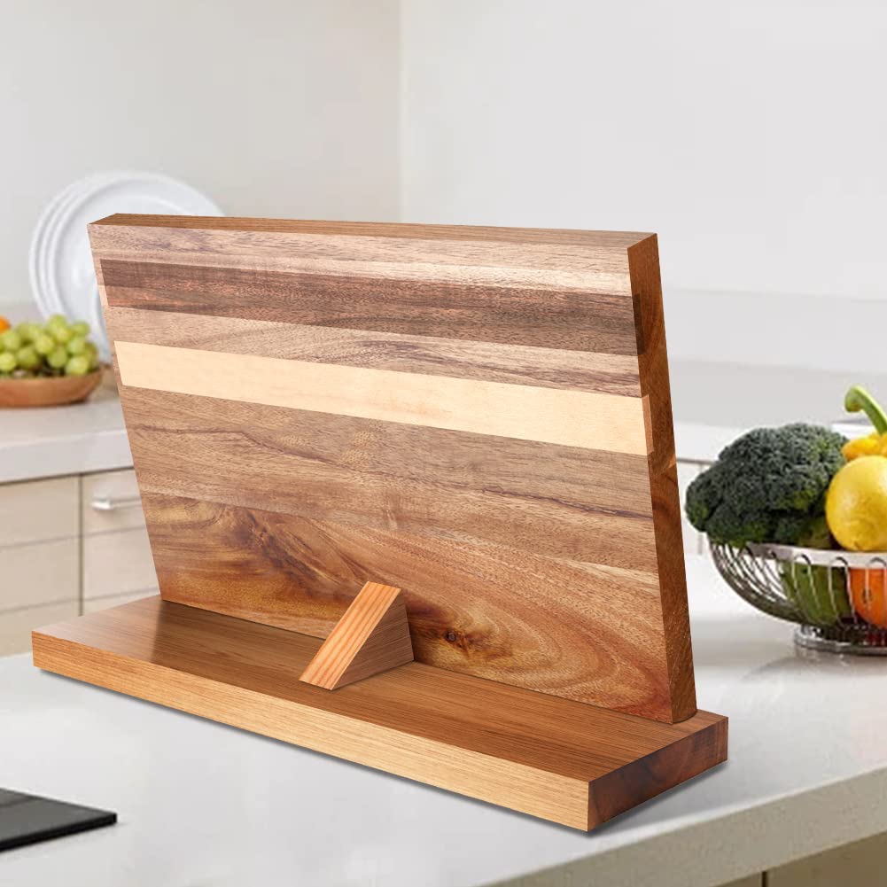 Messenhouder Messenblok Magnetisch Dubbelzijdig Messenblok Natuurlijk Hout Mes Organizer Blok Keukenschaarhouder Sterk Magnetisch Messenstandaard Messenblokken