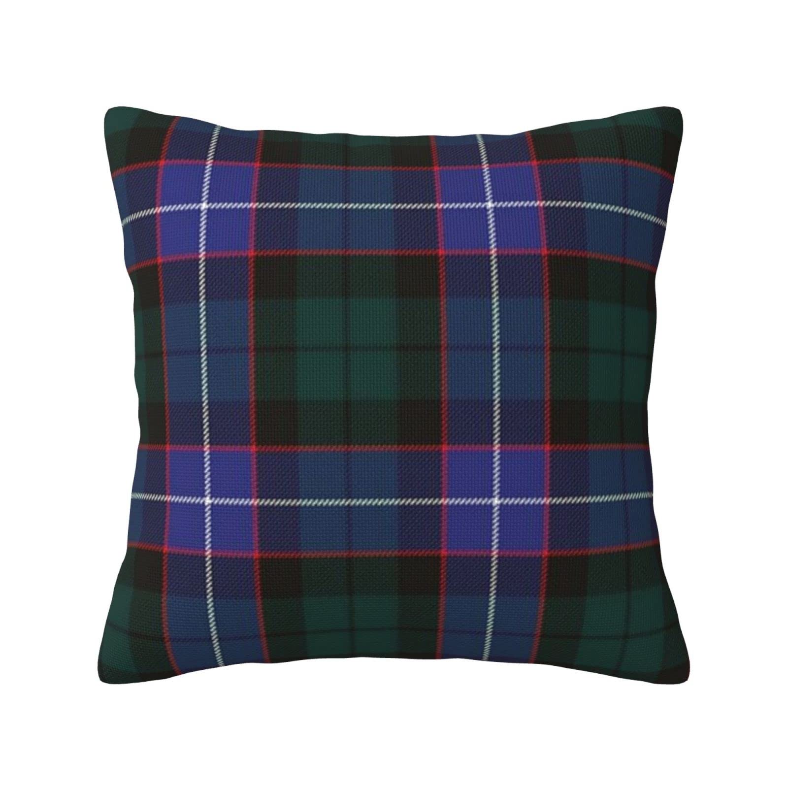 Cushion Cover Clan Hunter Classic European Tartan Linen Pillowcase Soft Washable for Sofa Bed 45x45cm