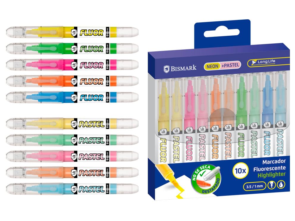 Bismark Subrayadores neon-pastel líquidos Long life 10 colores