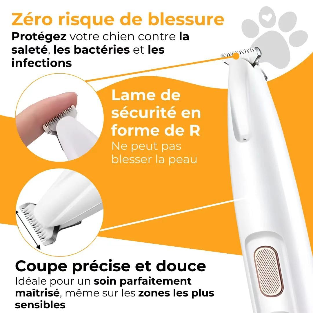 Activ'Pet Tondeuse à pattes - Douce pour Chien et Chat, Lames Céramique et Inox, LED Intégrée, Rechargeable USB, Étanche, Toilettage Zones Sensibles Sans Stress
