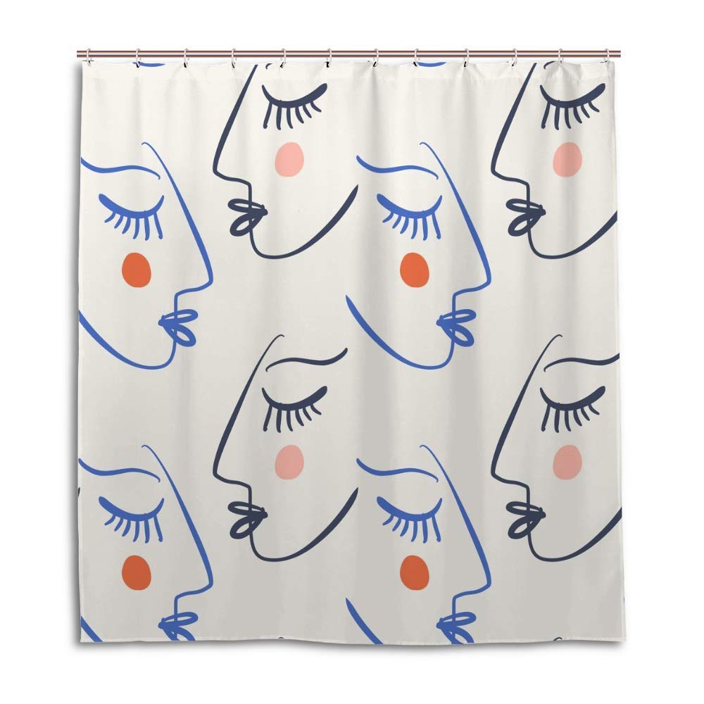 Rideau de douche avec crochets décoratifs et motif artistique en tissu coloré