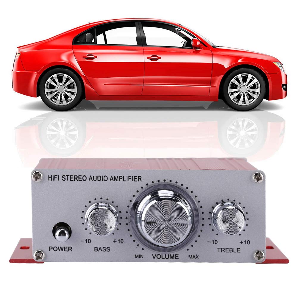 HY - Amplificateur de voiture 2001, Mini amplificateur automatique de voiture numérique Hifi Audio Music Cd Dvd Mp3 Fm Player, Low Distortion, for Circuit Design, Sound, Transparent, Bright(rouge)