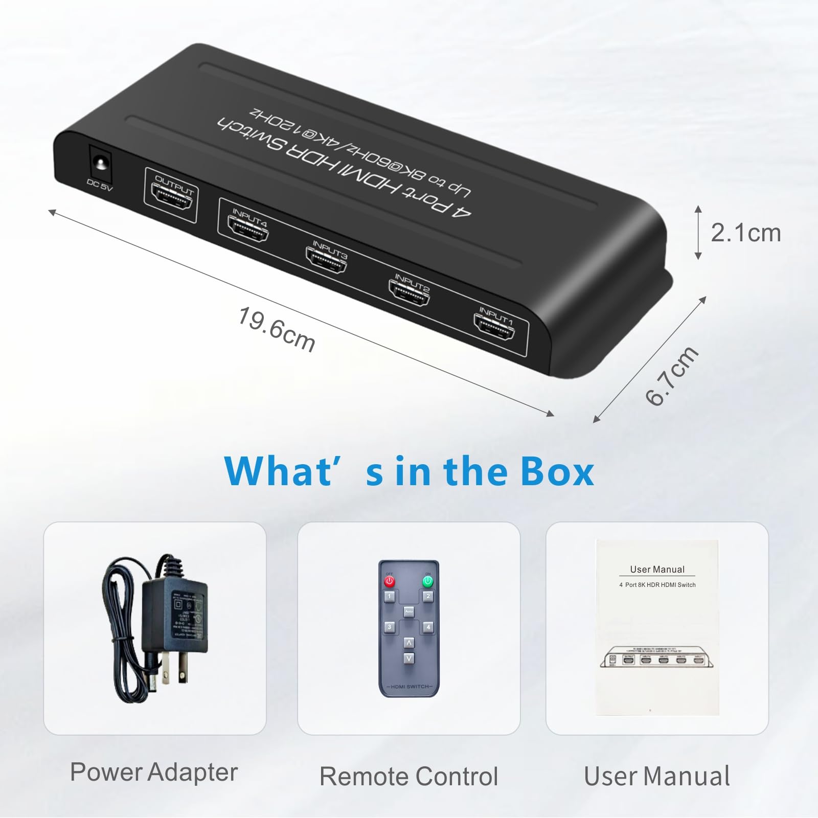 Conmutador HDMI 8K 4 en 1, salida 4K a 120Hz, compatible con HDR10+, Dolby Vision, Dolby Atmos, VRR, ALLM, CEC