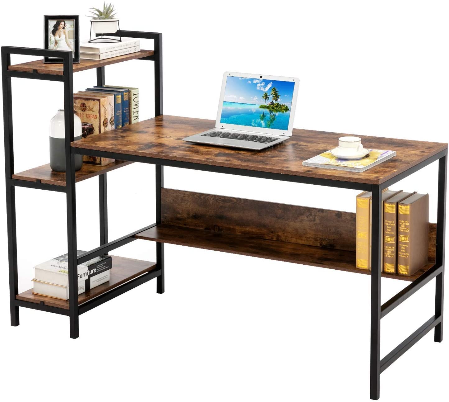 Deskio Home Office Computer Desk with Shelves Modern Sturdy Wood