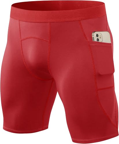 SPVISE Red Men's Compression Shorts with Pocket Spandex Runn
