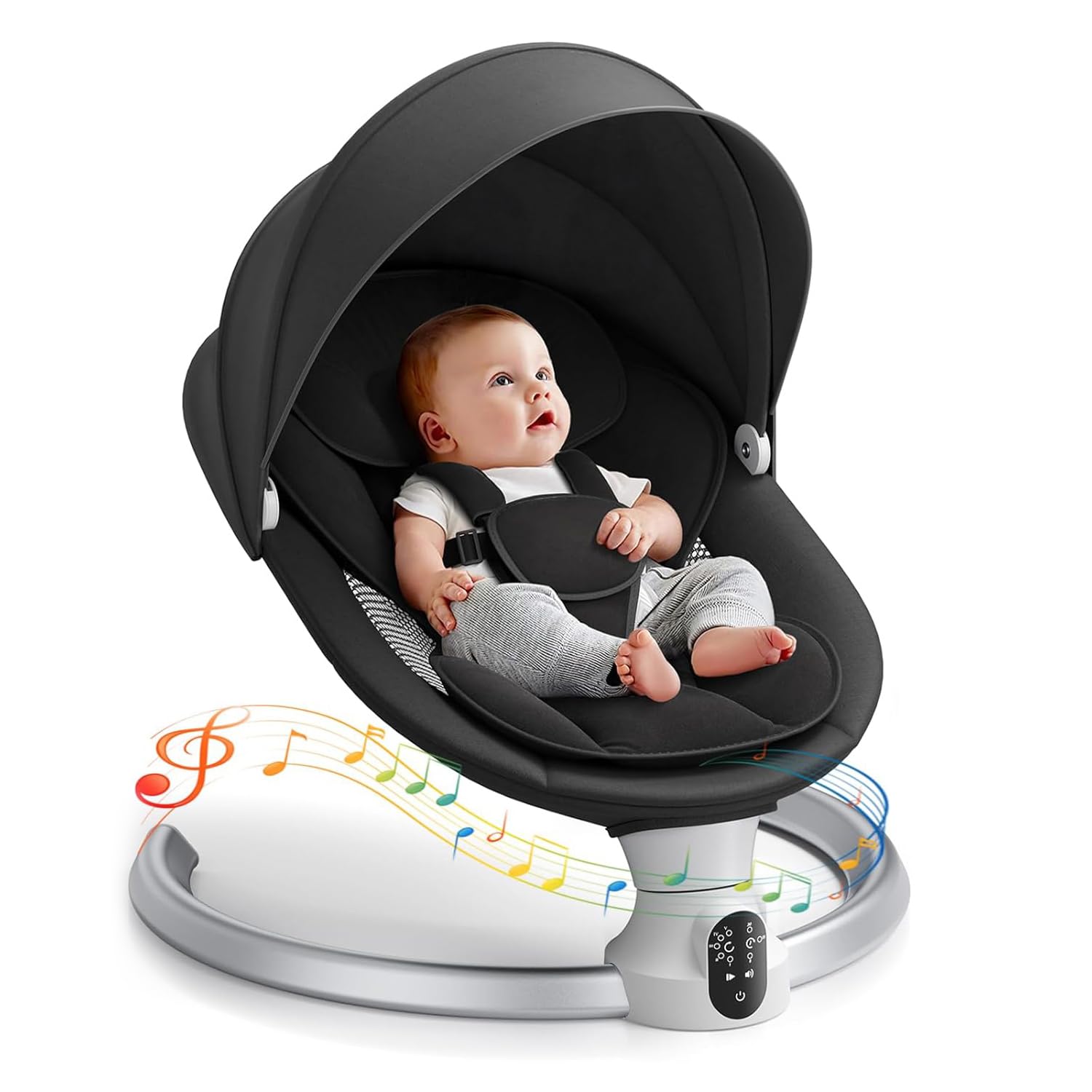 Fdlscpem Electric Baby Swing for Infant, Baby Bouncer from Birth with Bluetooth and app,5 Speeds 3 Timers, Removable Seat Cushion, Newborn Toddler Chair