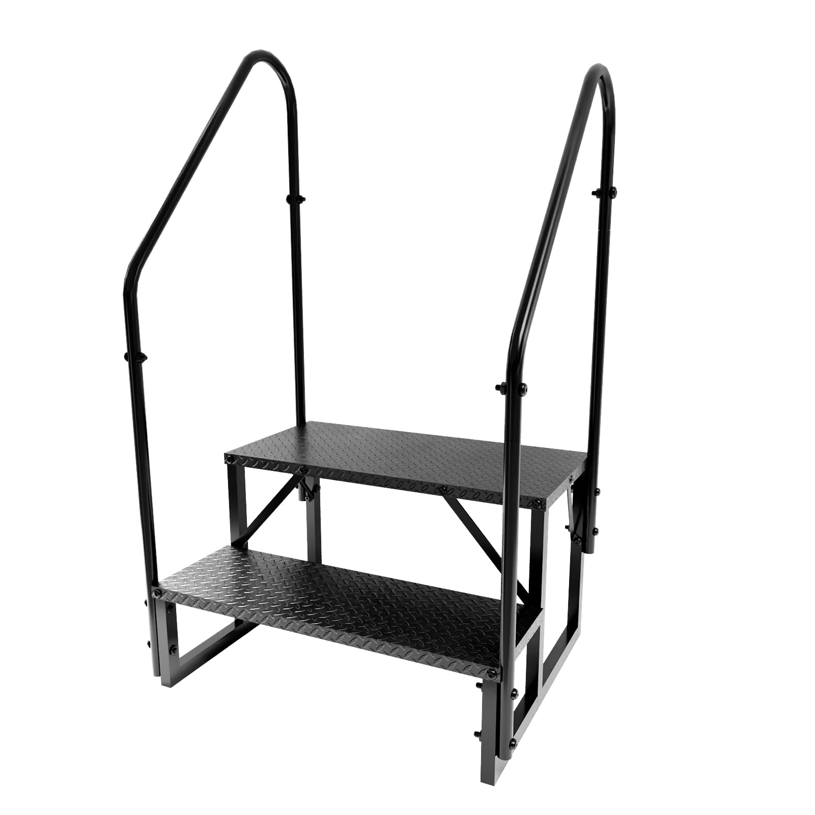 Scaletta per Piscina Gradini Acciaio Antiscivolo per Caravan, Scale Gradini Portatile per Camper con Cinque Ruote, Scaletto per Casa (2 gradini con 2 corrimano)