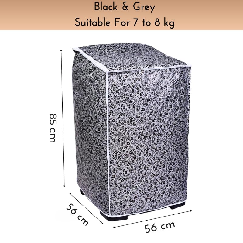 Image of Top Load Washing Machine Cover Pvc Suitable For - Lg-7-8kg | Black & Grey - Size: 56X56X85Cm