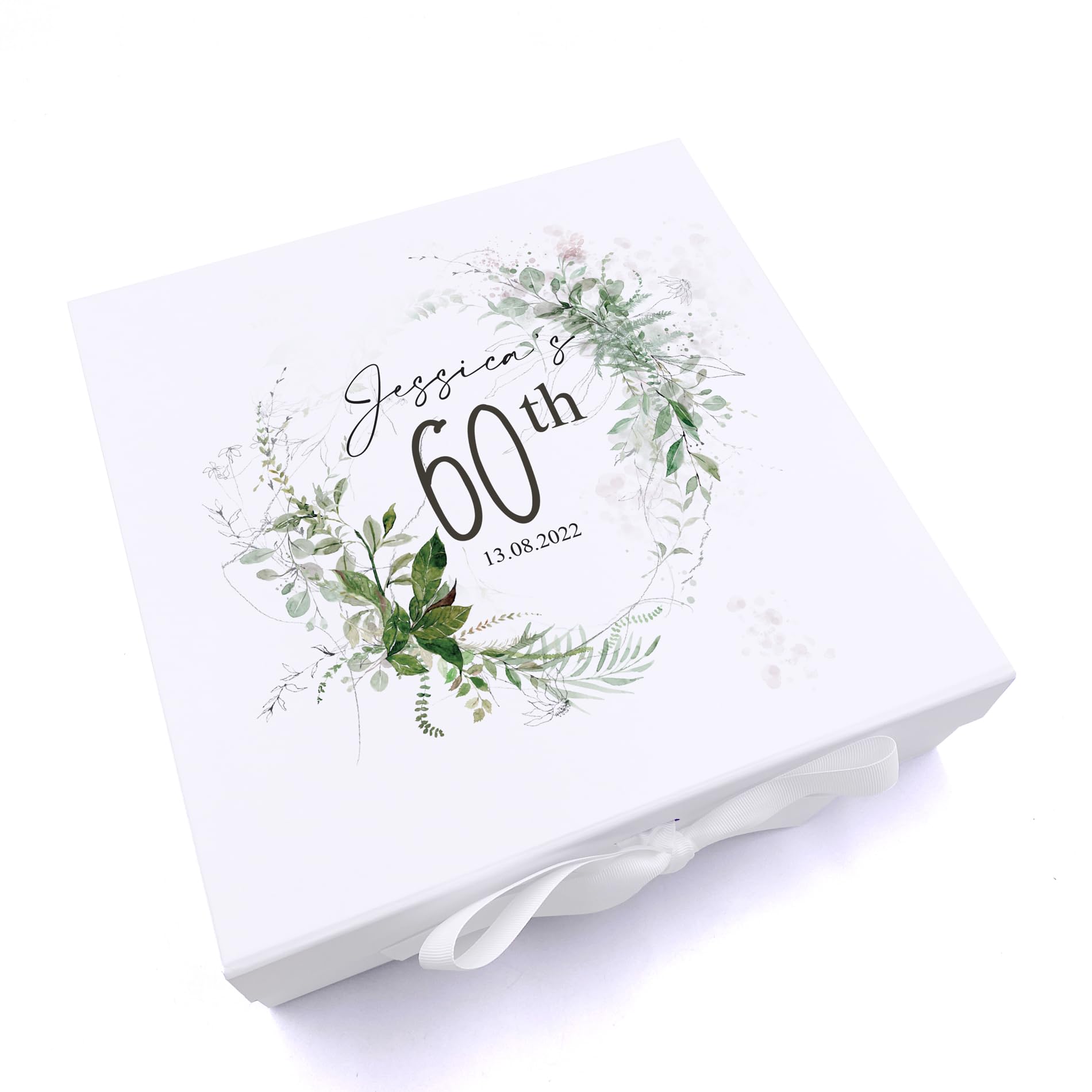 Personalised 60th Birthday Keepsake Box Gift With Botanical Design (Medium)