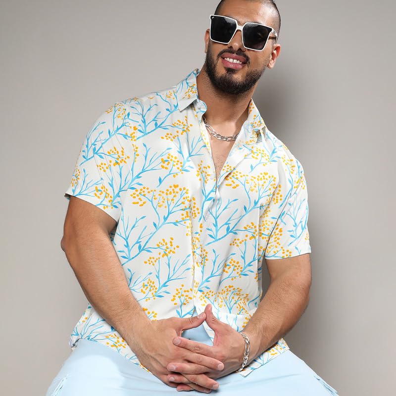 Image of Instafab Plus Men's Shirt for Casual Wear | Spread Collar | Short Sleeve | Button Closure | Plus-Size Fit | Cotton Shirt Crafted with Comfort Fit for Everyday Wear