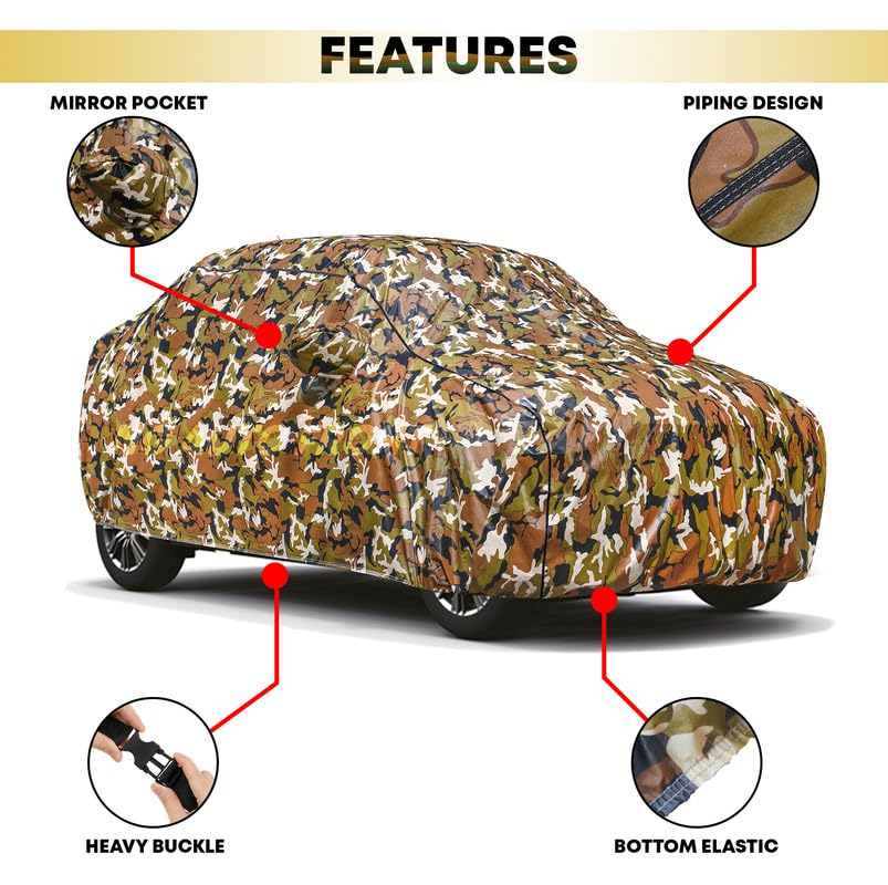 Image of 100% Water Resistance (Trusted) Fully Body Car Cover for Tata Zest (All Models Compatible) Heat Resistant,Triple Stitch, 2 Buckle with Strong Strap (Jungle)