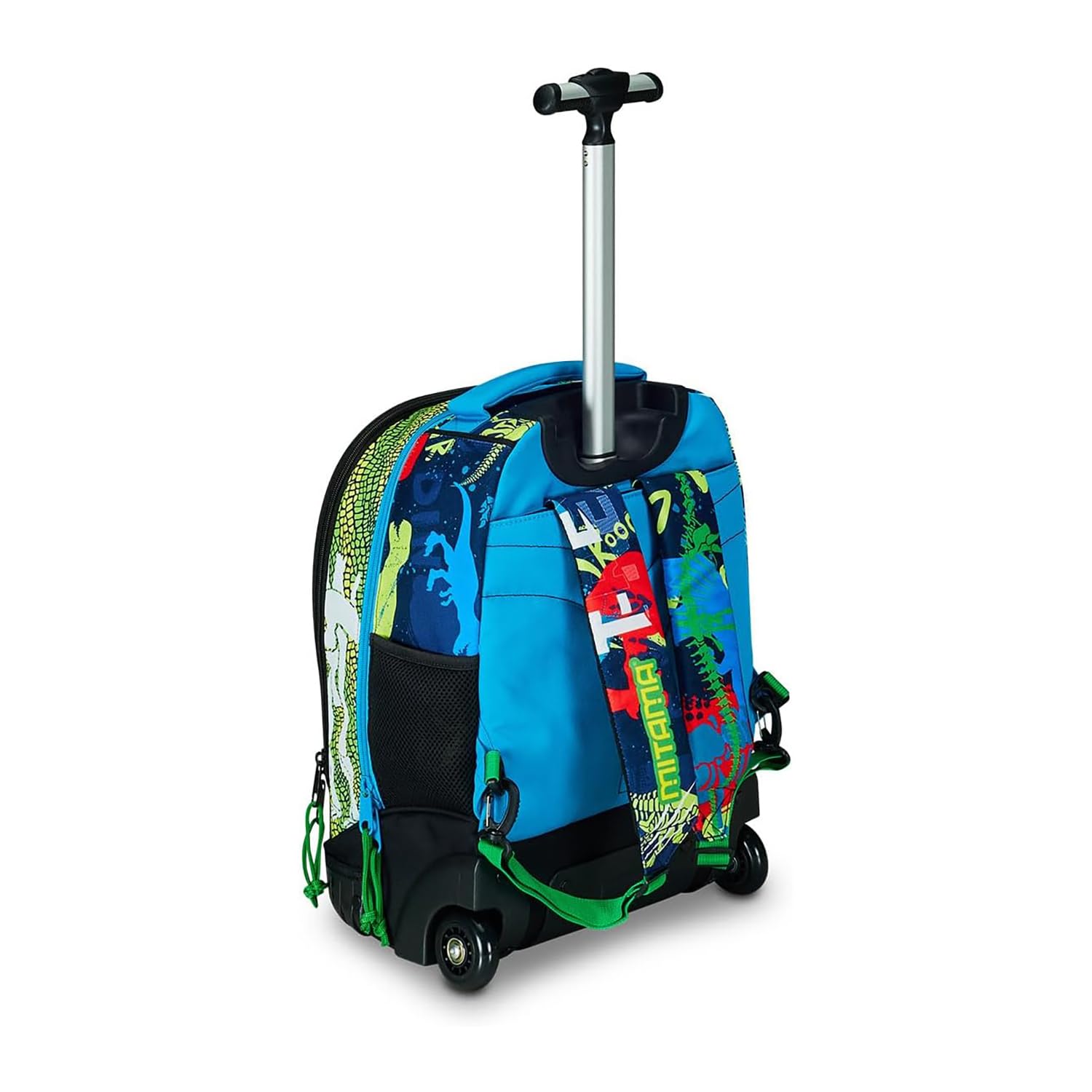 Mitama Wózek do biegania Fluo Rex, podwójny przedział, niebieski i zielony, szkoła podstawowa i wypoczynek, chłopiec, czarne, Taglia unica, trolley