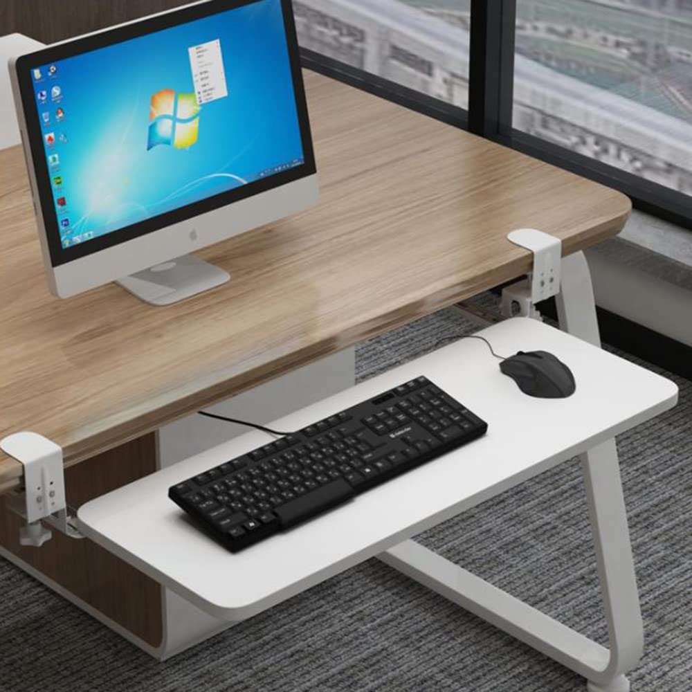 Plateau Clavier Réglable Sous Bureau - Tiroir Coulissant Gain De Place - Blanc 30x40cm