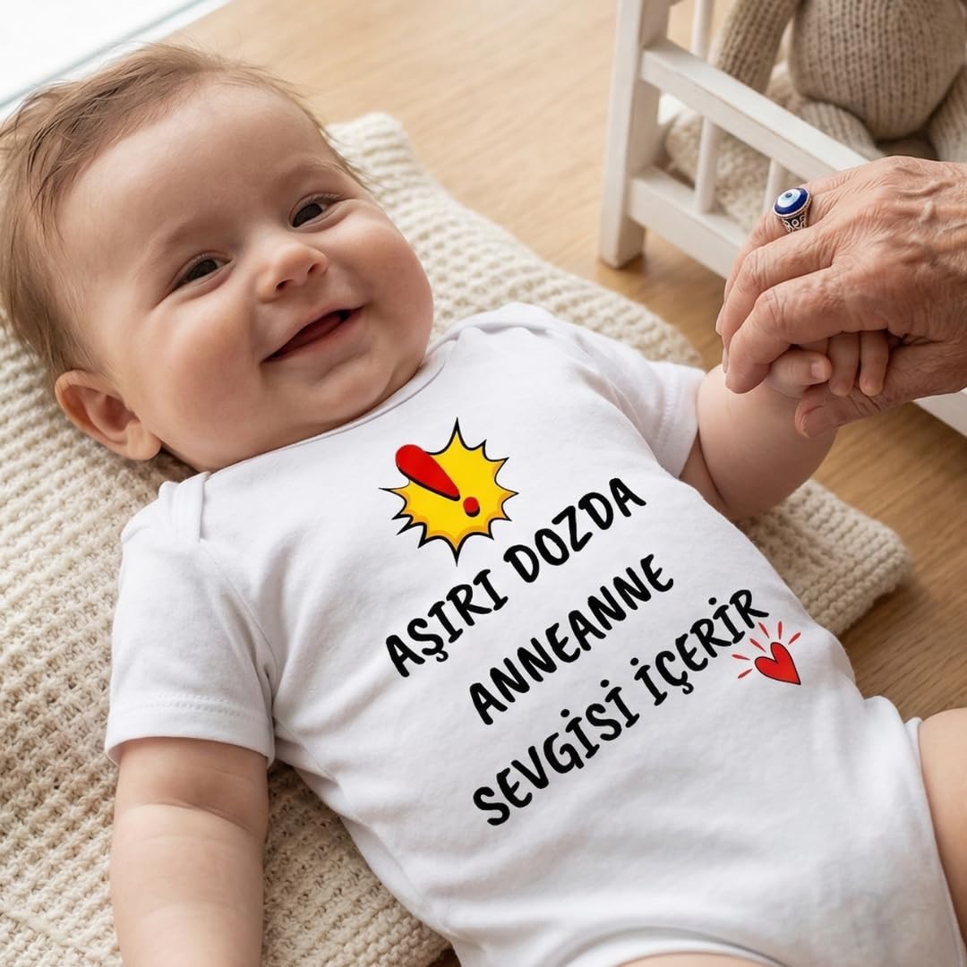 Anneannem Beni Çok Seviyor Temalı Bebek Body%100 Pamuk Bebek Zıbın (6-9 Ay)