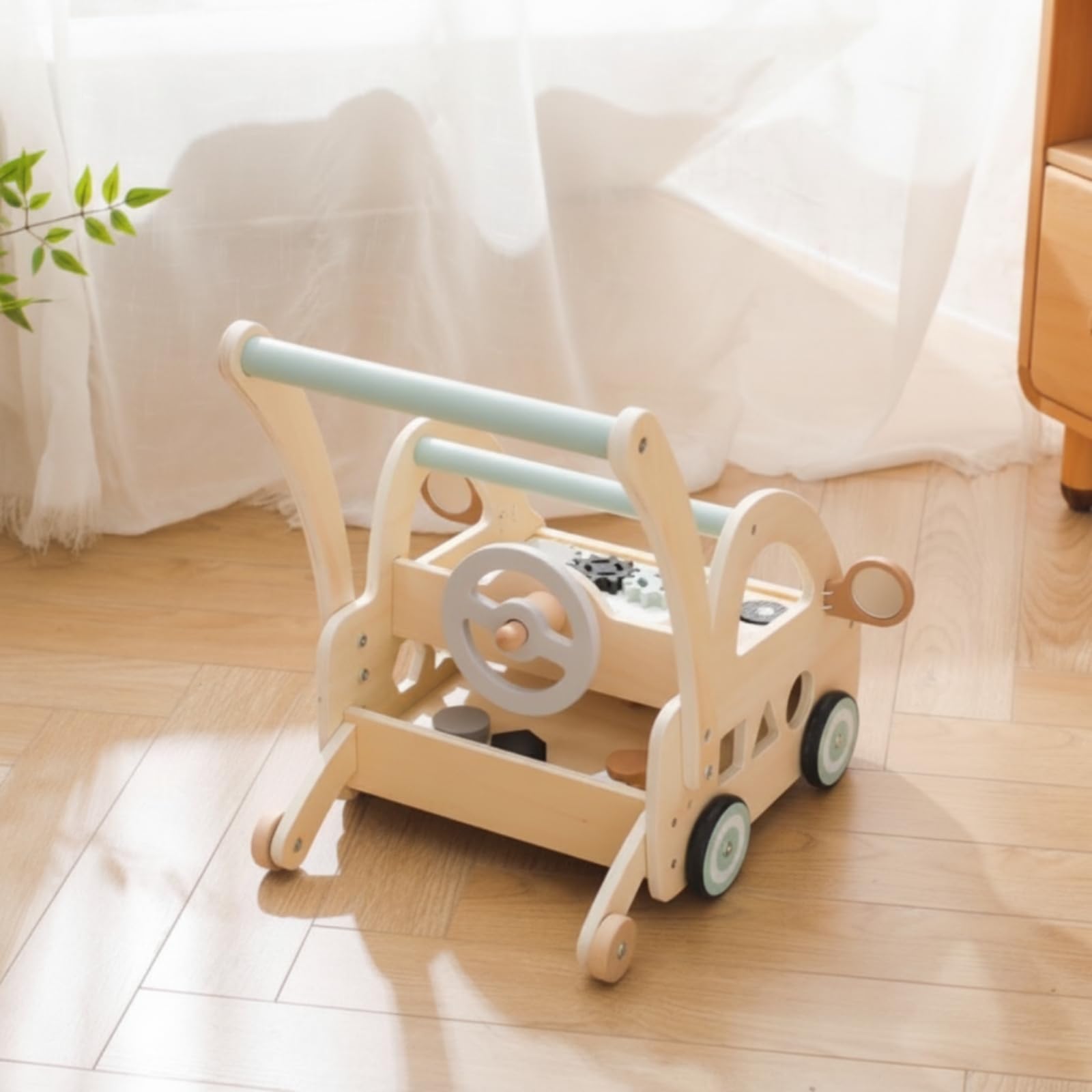 de Aprendizaje para Niños Carrito de Madera Caminador Infantil Carro de Empuje Centro de Actividades con Ruedas Estables y Bordes Redondeados Incluye