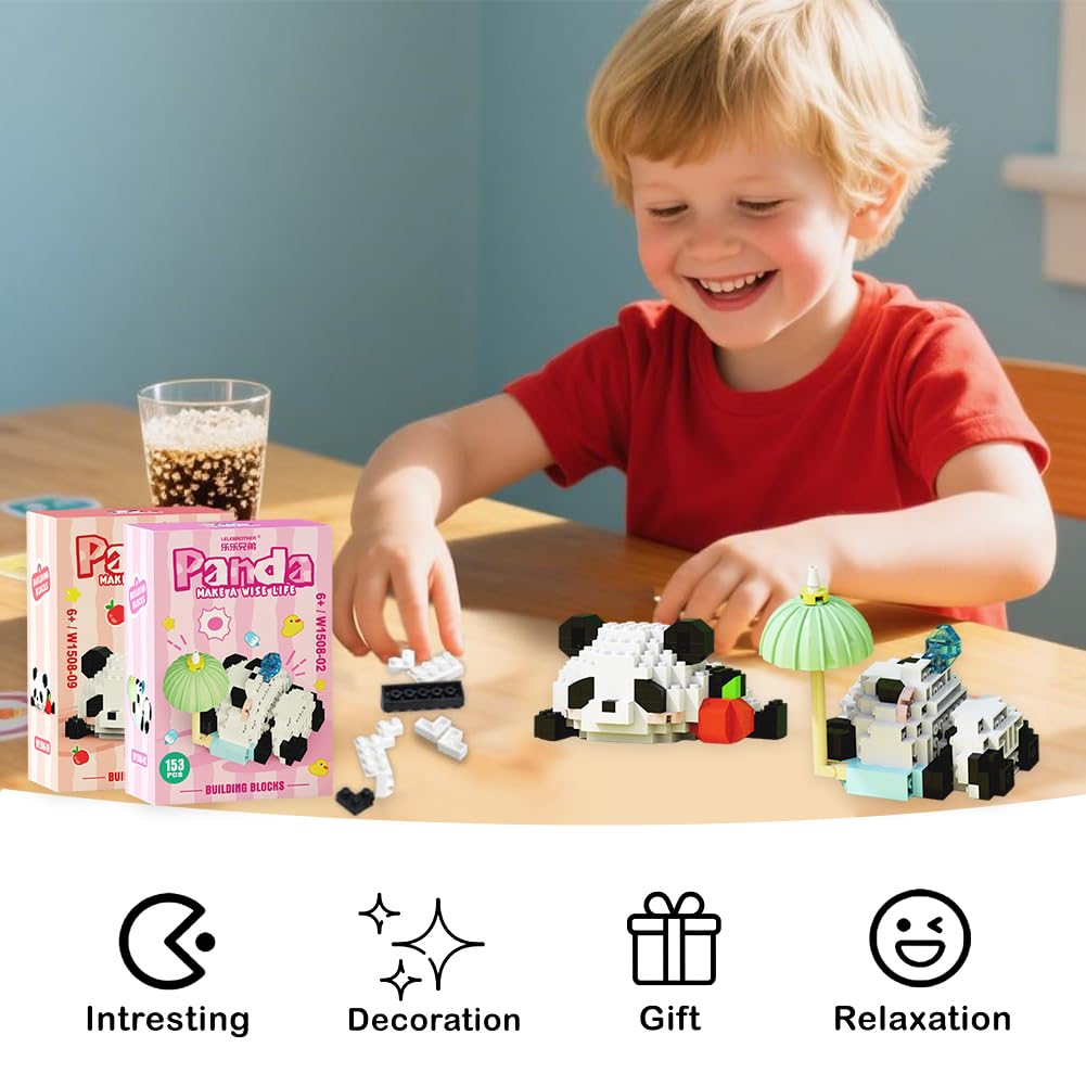 Panda Building Blocks Anime Model Micro Blocks 3D Puzzle Micro Brick Figures Toys Plastic Model Kits Micro Building Block Puzzle Children DIY Block 2PCS(A) - Image 4