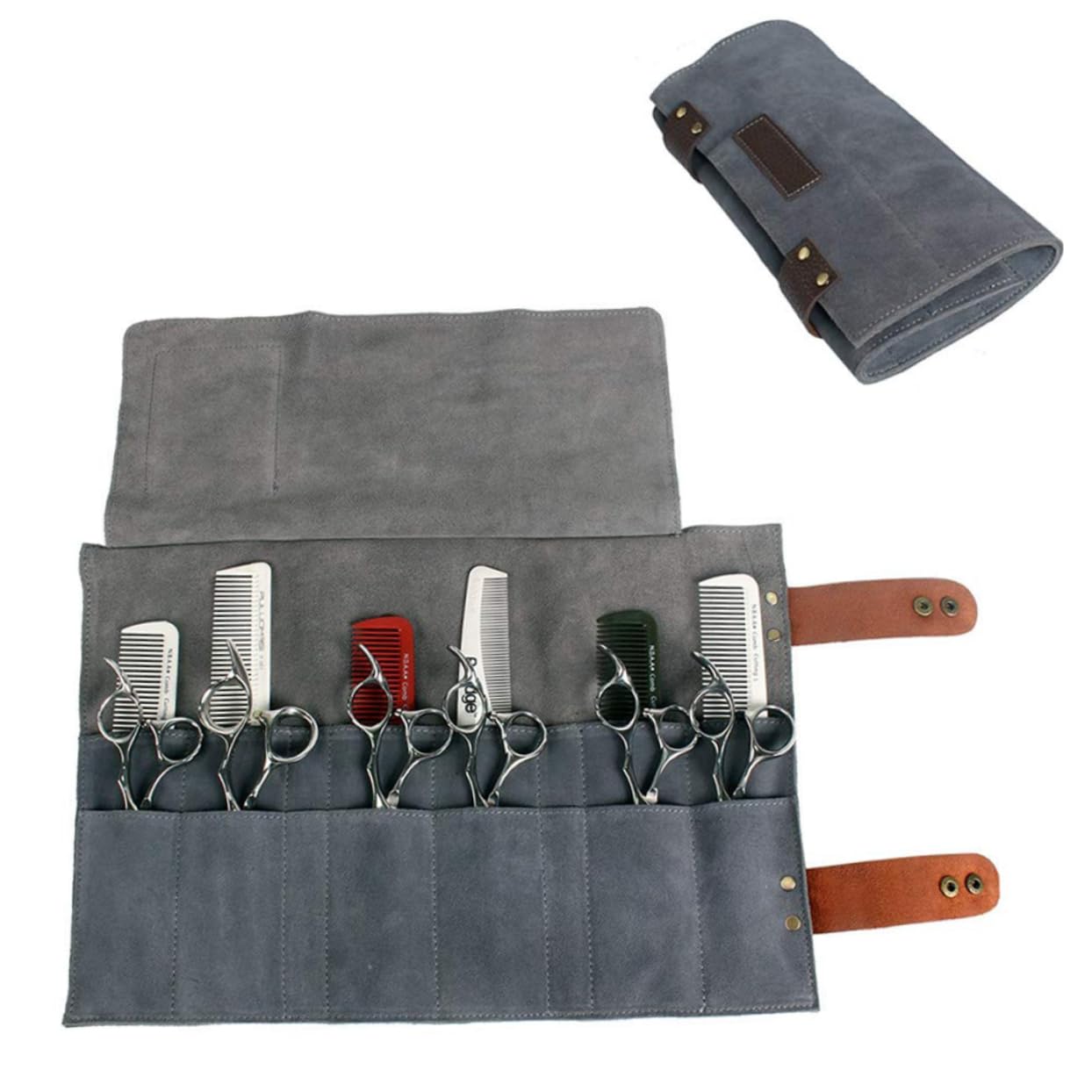 Friseurtasche aus Leder mit 12 Fächern, Rolltasche für Barber