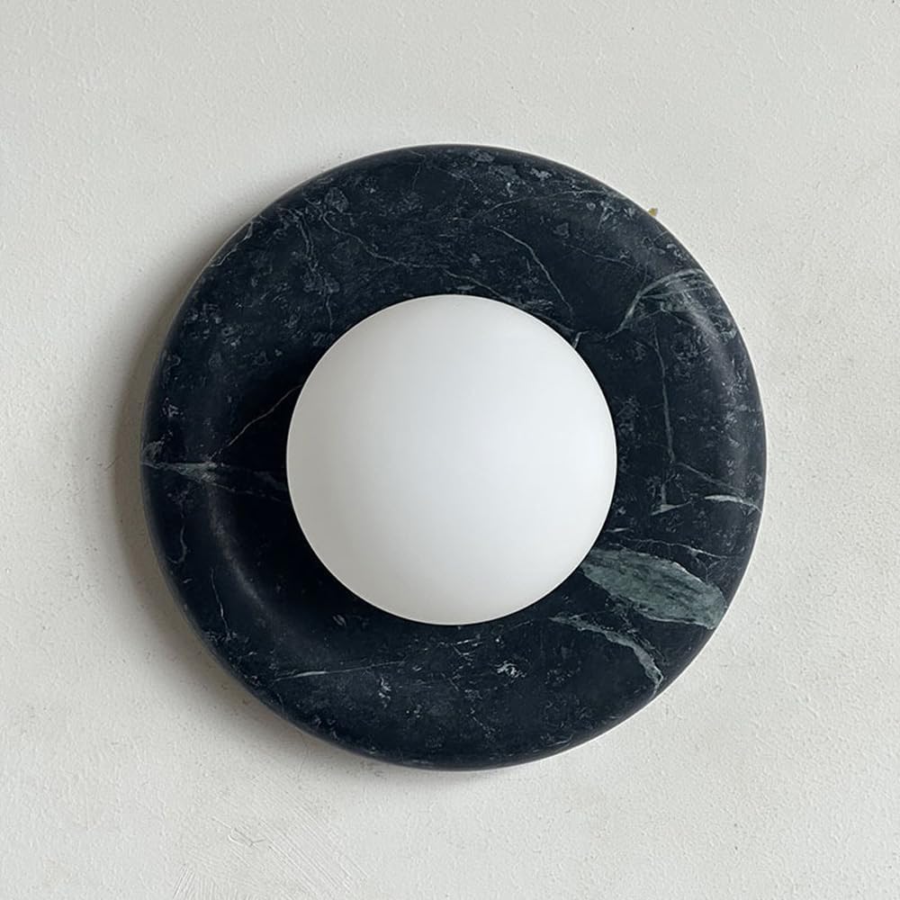 HXYSXHJUO Mid-century Round Alabaster Marble Wall Sconce, Circular Stone Vanity Light For Home Entryway Stairs Dining Bathroom Green