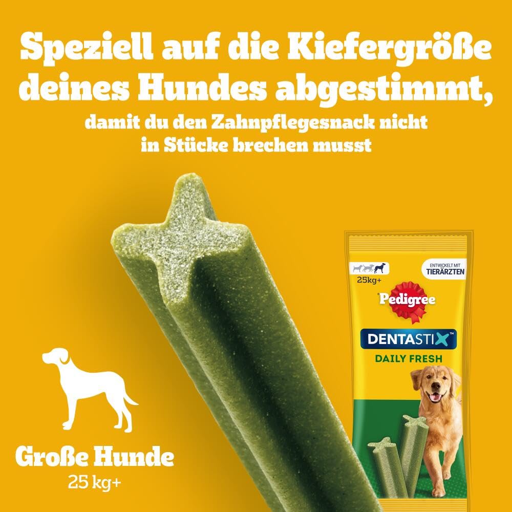 Pedigree DentaStix Fresh Hundeleckerli für große Hunde, Kausnack gegen Zahnsteinbildung, Für gesunde Zähne und einen frischen Atem, 4 er Pack, 4 x 28 Stück
