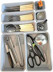 Organizador de Gaveta Modular de Plástico com 8 Divisórias - Cinza - Resistente, Ajustável, Ideal para Talheres