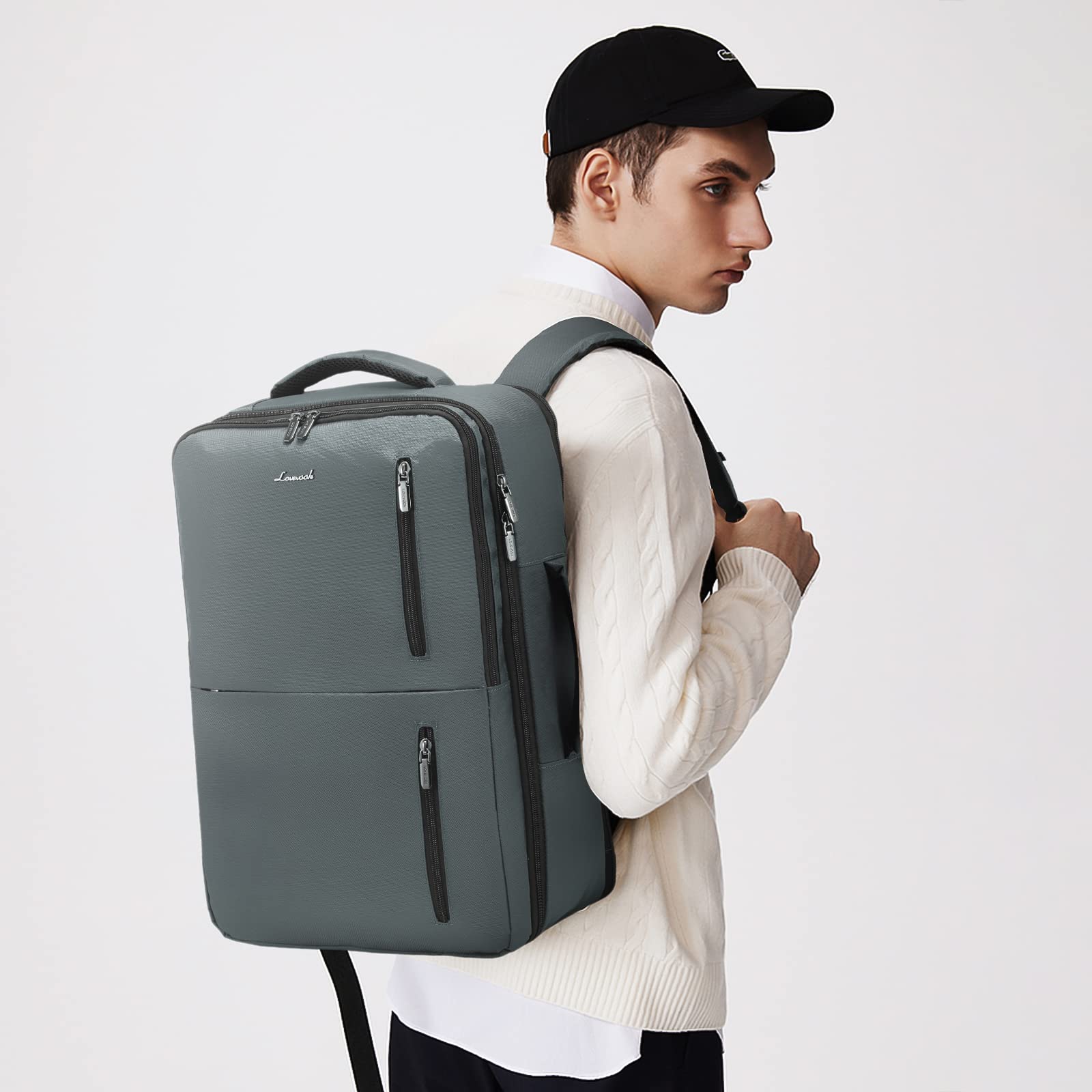 LOVEVOOK Mochila equipaje de mano, mochila de viaje extraíble ligera con compartimento para zapatos, mochila impermeable para portátil de 17 pulgadas, cabina máx. 55 x 40 x 20 cm, mochila para avión,